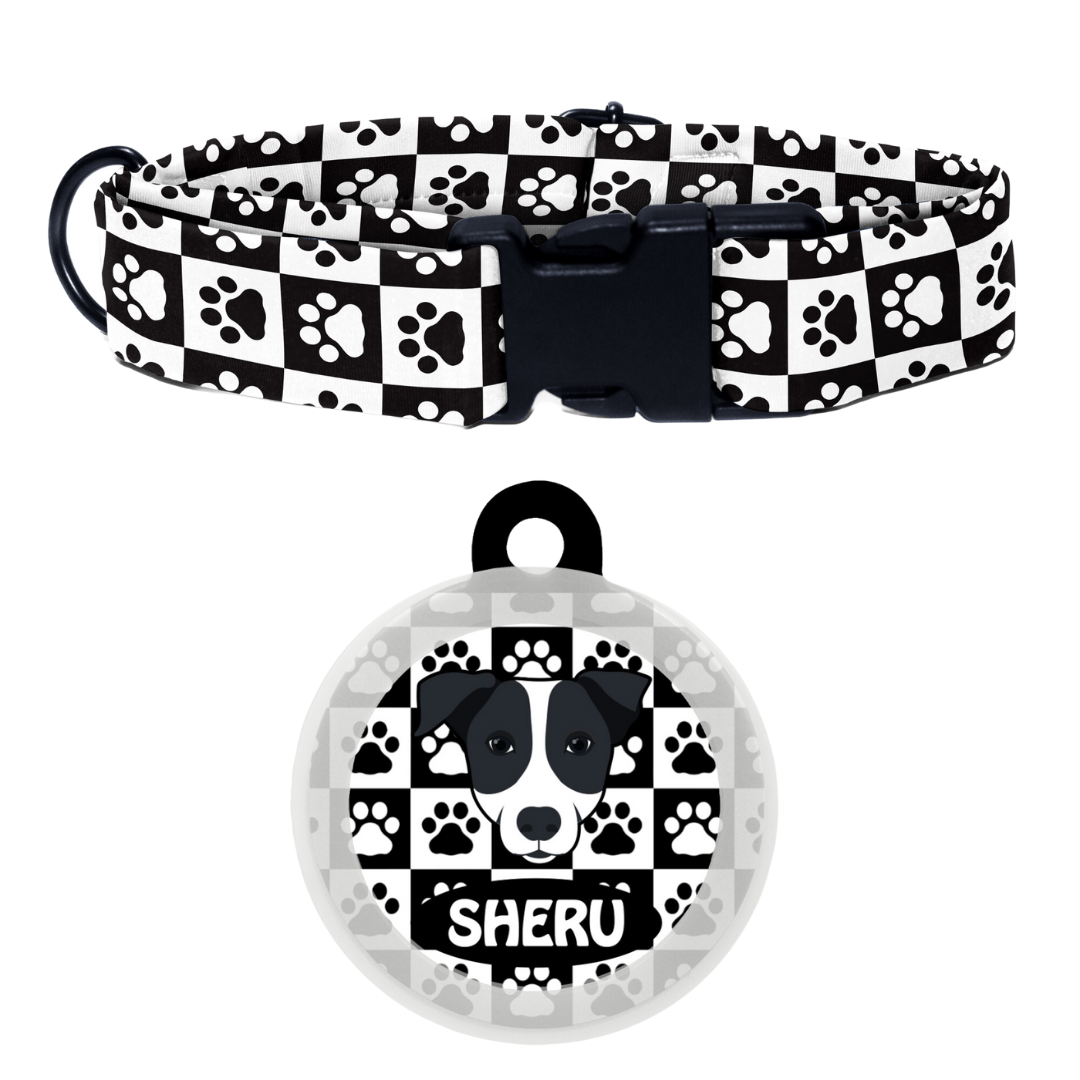 Indie B&W (ears down) - Collar & Tag